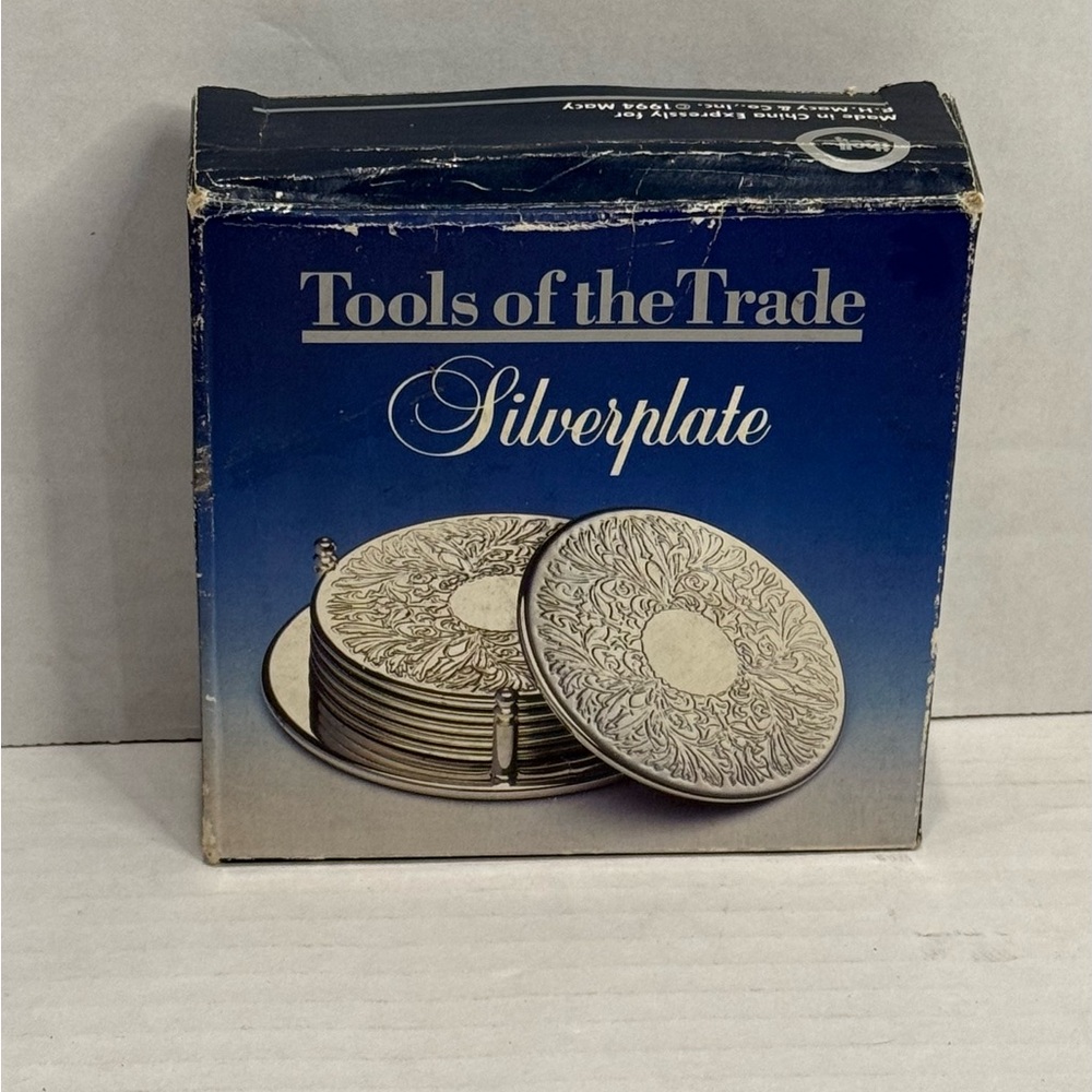 Silverplate Coaster 7 Piece Set Elegant Floral Embossed - Used